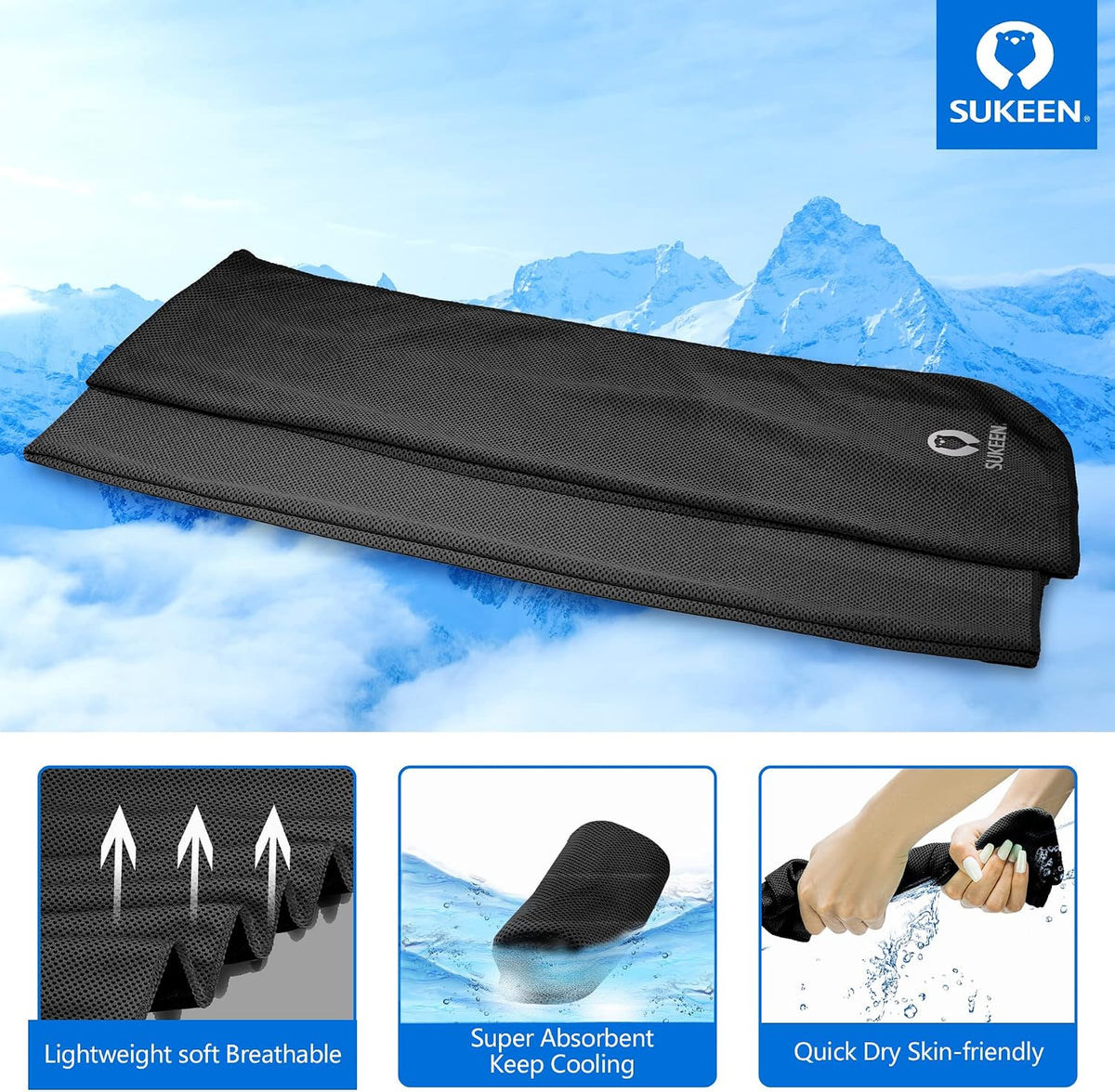 Sukeen 4 Pack Cooling Towels (40"x12") for Neck and Face Instant Cooling