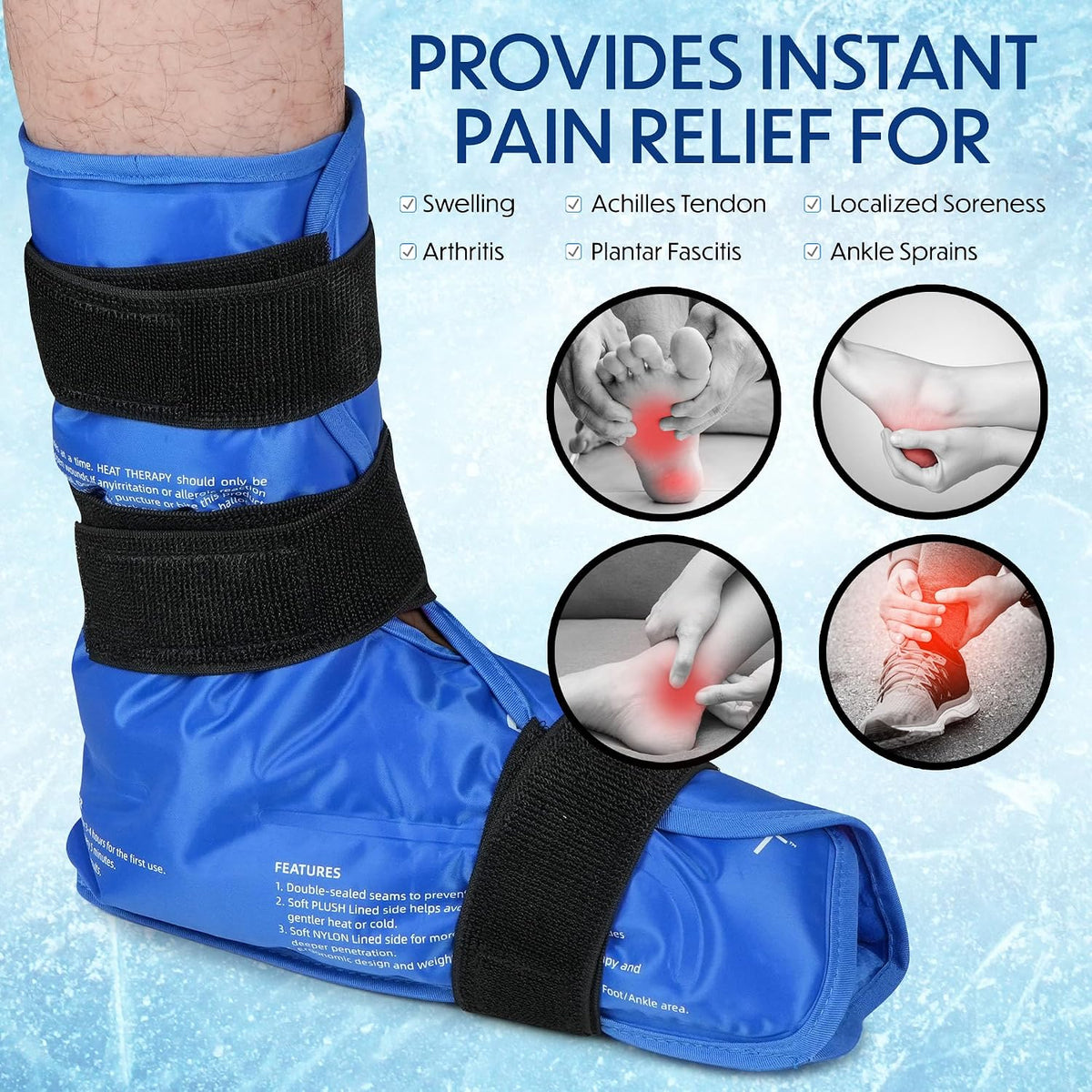 Ankle Ice Pack Wrap, Extra Large Full Foot Hot Cold Pack, Reusable