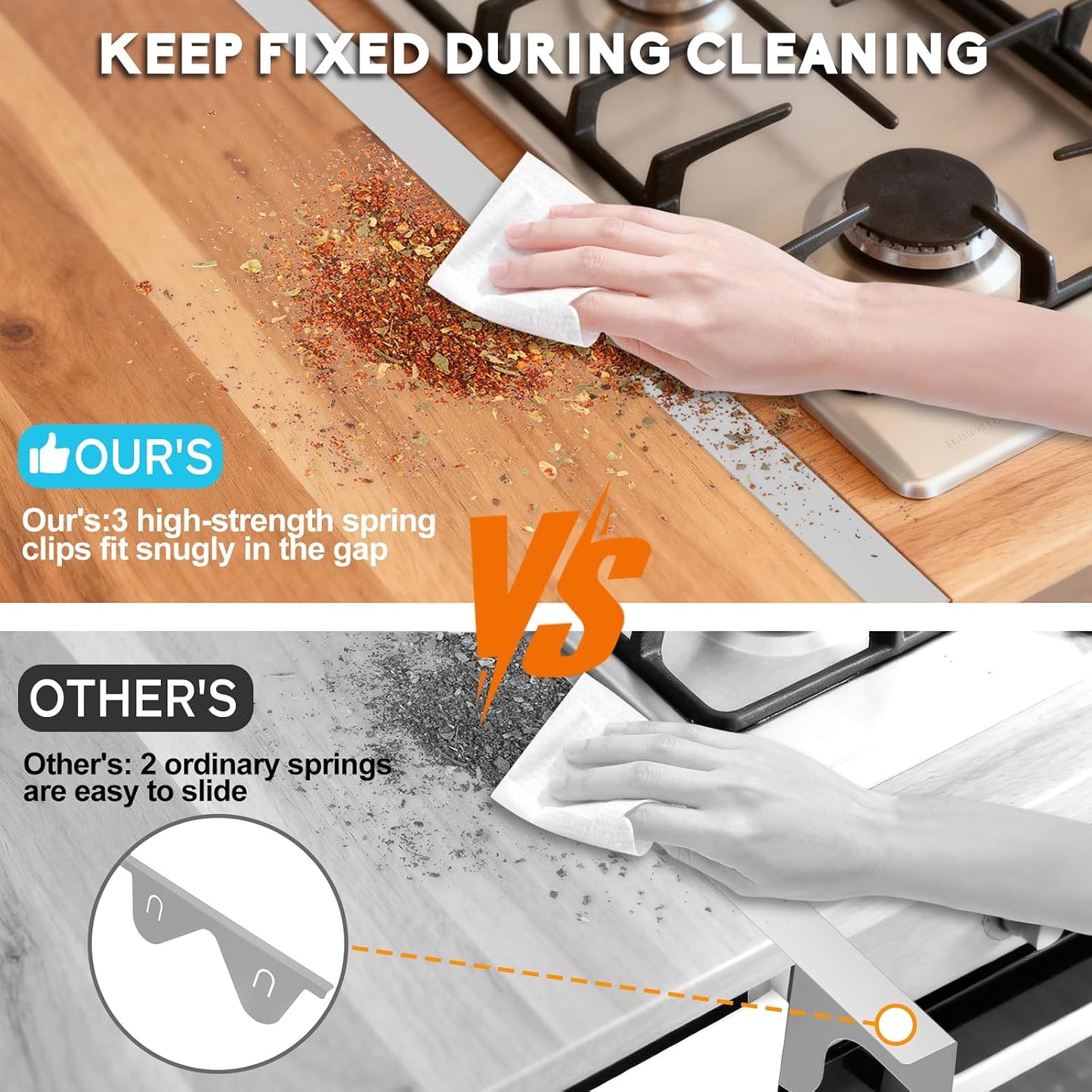 Stove Gap Covers, 2 Pack Stainless Steel Stove Gap Filler Black | Heat Resistant Oven Gap Filler Adjustable Length Range Trim Kit Non-Slip Stove Guard Between Stove Top & Counter