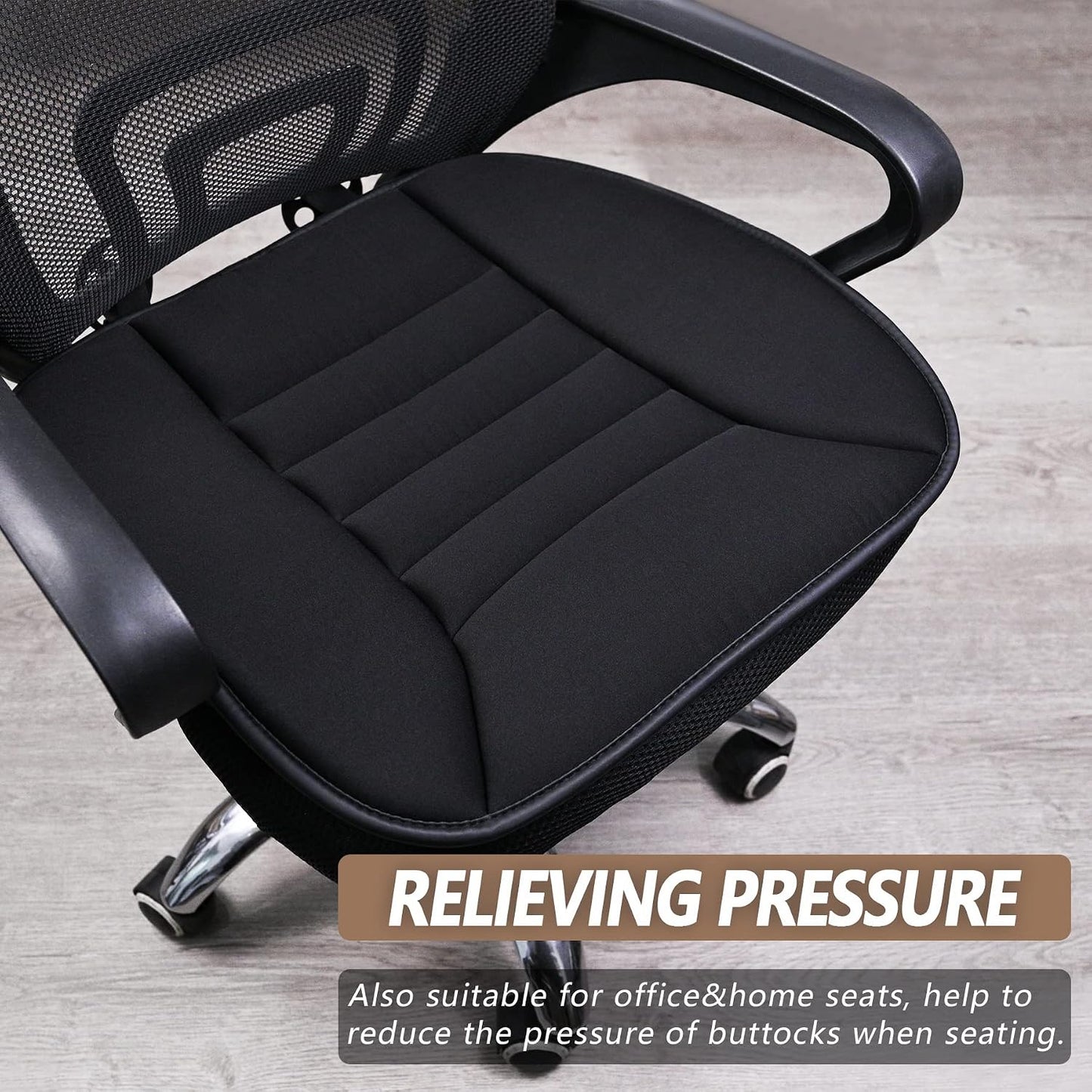 Car Seat Cushion Pad 1.2" Thick Comfort Seat Protector for Car Driver Seat Office Chair Home Use Memory Foam Seat Cushion with Non Slip Bottom, 20'' x 18.5'', Black