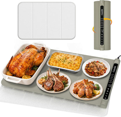 Warming Mat for Food, Electric Warming Tray with Heat-Resistant Pad-L Grey | Colorlife 6 Preset Modes, 7 Temps, 6H Timer, Child Lock, Auto-Memory, Rollable Silicone Food Warmer for Buffet, Parties