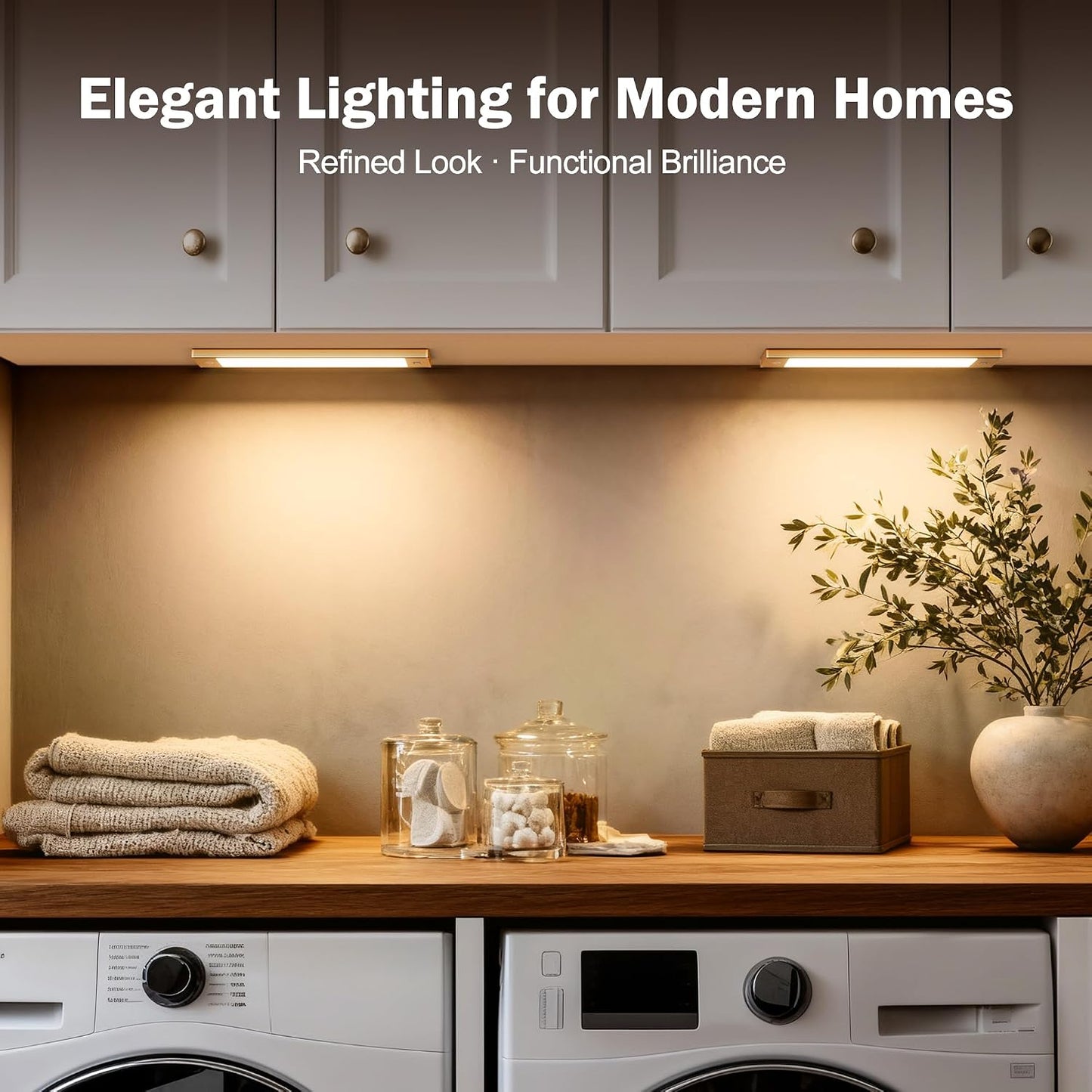V4light Motion Sensor Cabinet Light, Rechargeable, Dimmable, 2Pcs, 9in | Gold aluminum, magnetic wireless, 1800mAh, 3 color temps & dimmable, ideal for kitchen cabinets, shelves & closets