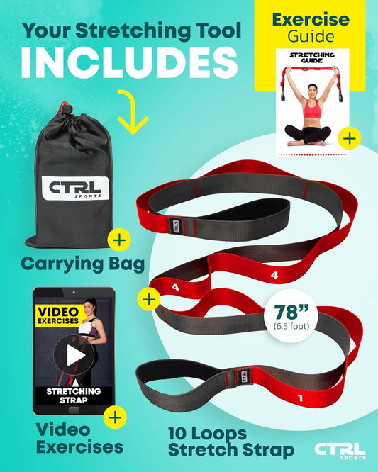Stretching Strap with Loops, Non Elastic Stretch Band for Physical Therapy