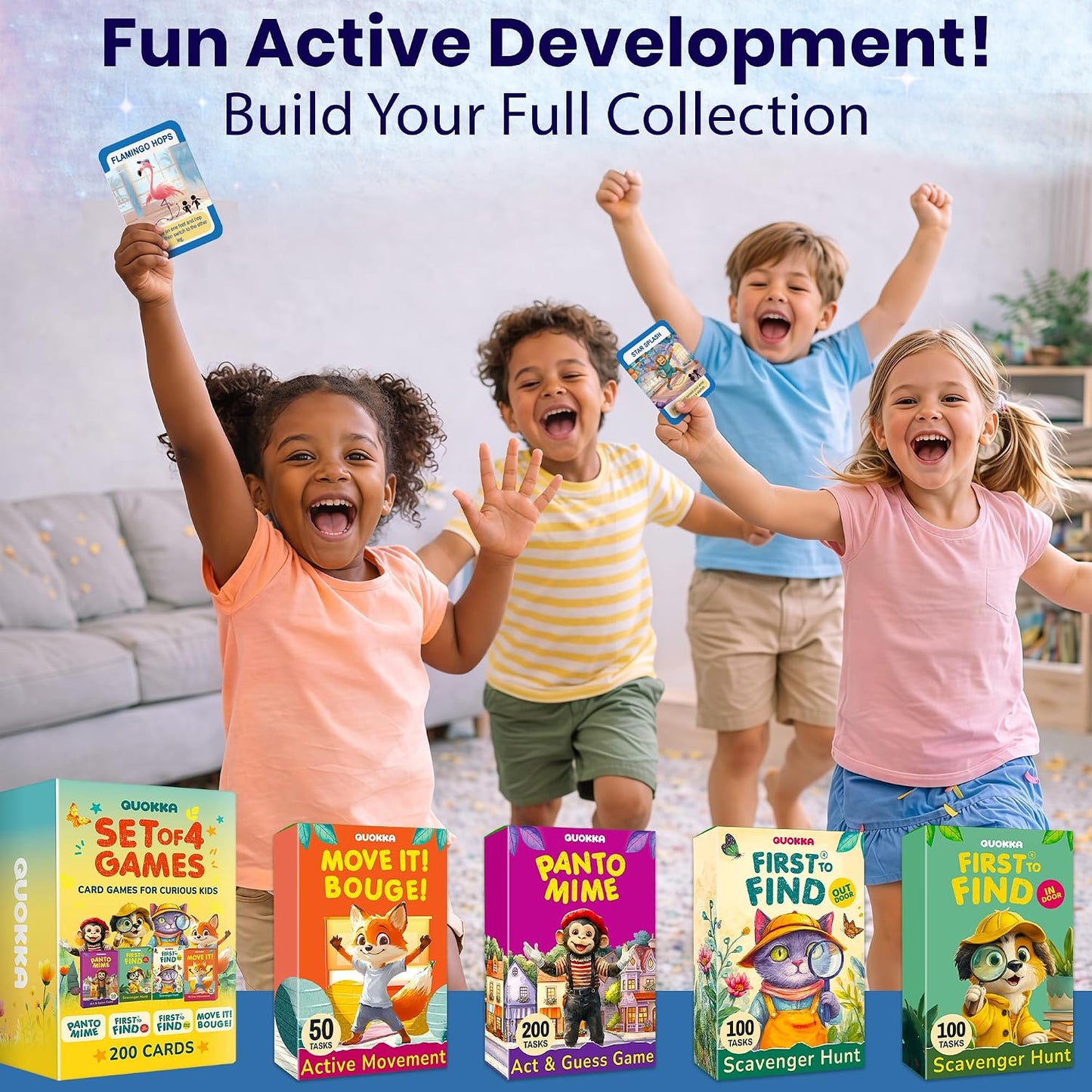 Active Movement Game for Kids Ages 4–8 - Educational Card Game | Animal-Themed Card Set with 50 Movement Tasks for Indoor and Outdoor Brain Breaks, Home and Classroom Activities
