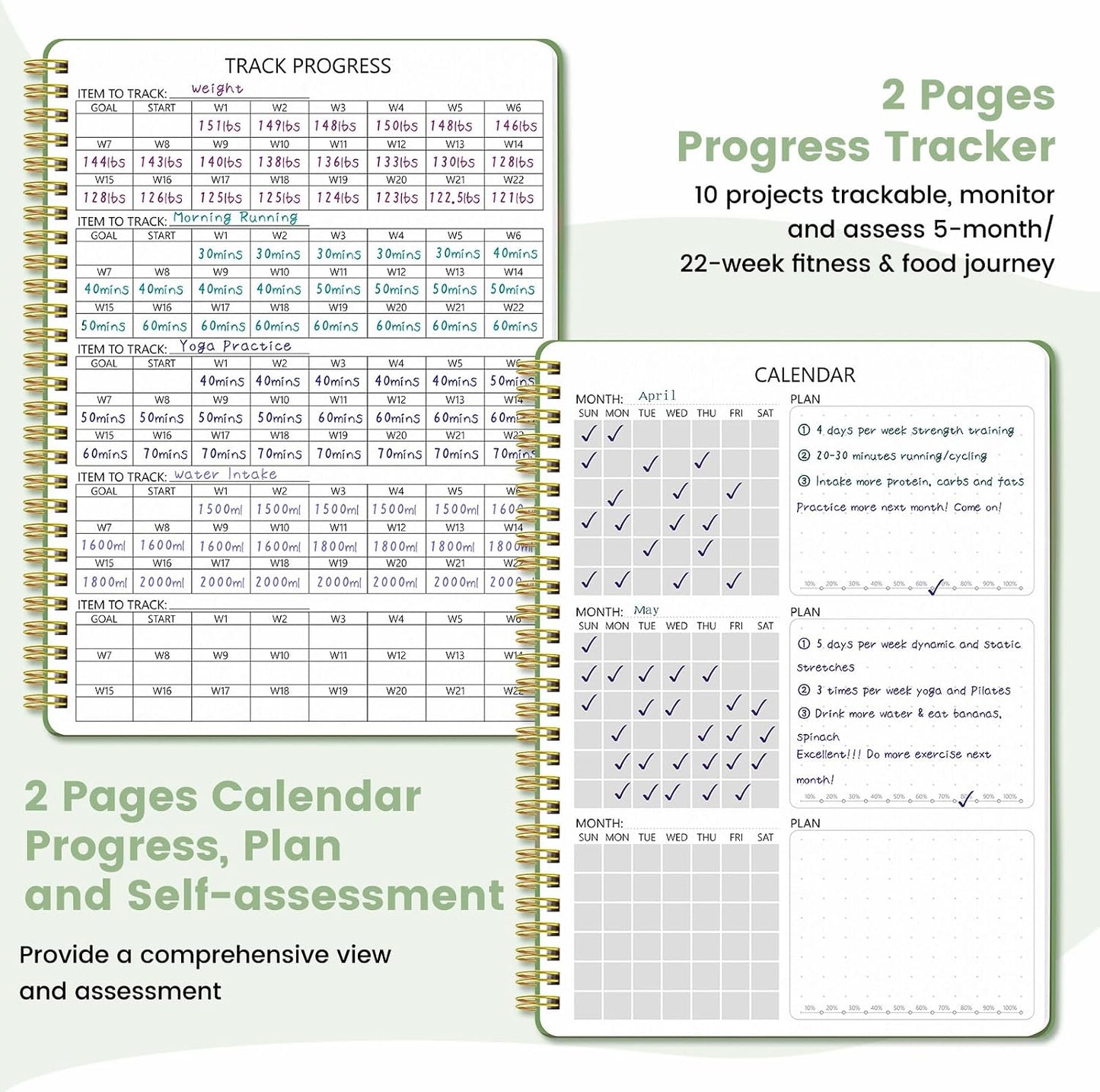 Fitness & Food Journal for Women, Undated 150-day Workout & Wellness Planner with Measuring Tape, Pink Weight Loss Journal for Setting Goals Tracking Exercise Training Diet Progress (9.5’’*7’’)