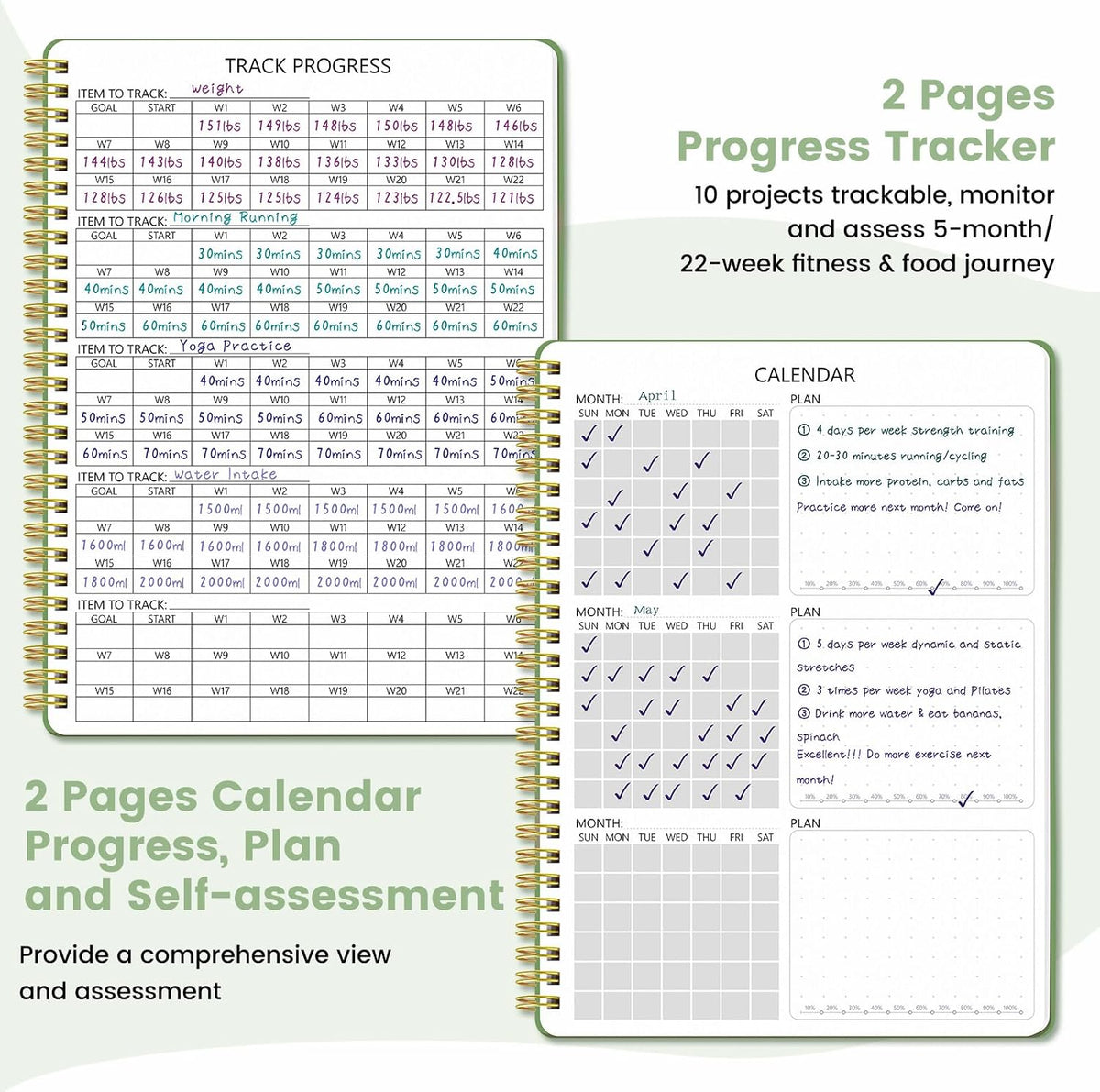 Fitness & Food Journal for Women, Undated 150-day Workout & Wellness Planner with Measuring Tape, Pink Weight Loss Journal for Setting Goals Tracking Exercise Training Diet Progress (9.5’’*7’’)