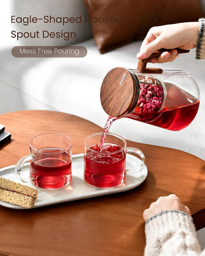 ZENS Magnetic Glass Infuser Teapot for Loose Tea, 27oz Walnut Wood Handle | Magic Teapot with Infuser, Echanted Tea Maker, Mess-Free Loose Leaf Tea Diffusers for Tea lover Gifts