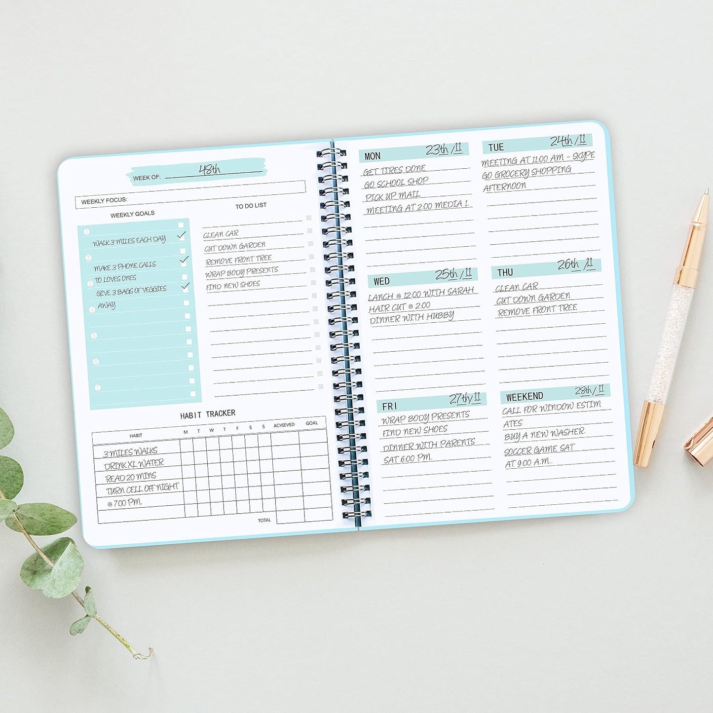 Undated Weekly Planner With Habit Tracker & To Do List 5.7 x 8.0 inch | Avoid Unfocused Busywork,Productivity Organizer,No-Bleed Thick Pages,Portable Size,Lay-Flat Spiral for Hands Free