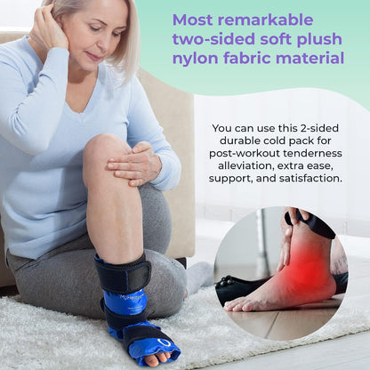 Foot and Ankle Gel Pack - Reusable Gel Ice Pack with Elastic Fastener - Cold Packs for Post-Surgery or Sport Injuries, Flexible Ice Packs - Foot Wrap and Ankle Ice Pack Wrap Compression - 1 Pack Blue