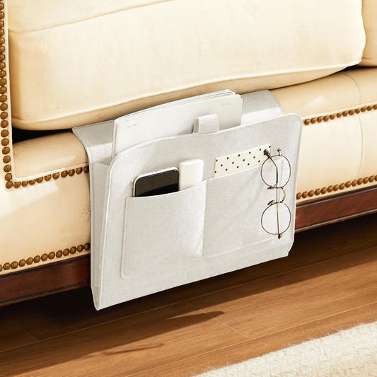YOUDENOVA Bedside Caddy, Bedside Organizer for Dorm Room, Bunk Bed, Grey | Soft Felt Fabric Bed Caddy, Bedside Pocket, Remote Control Holder for Bedroom, Dorm, Bunk Bed & Sofa, Books, Phones & Glasses