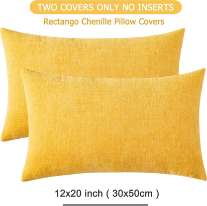 GAWAMAY Lumbar Support Pillow Decorative Rectangle Throw Pillow Covers 12"x20" Inch Set of 2, Soft Chenille Fall Pillowcase for Living Room Bedroom Sofa Couch Cushion Cover Grey 30x50cm (No Insert)
