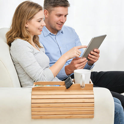 GEHE Couch Cup Holder, Anti Falling Sofa Arm Tray, Natural Bamboo Sofa Cup Holder More Safe for Your Family, Portable Couch Arm Tray Armrest Table for Remote, Snacks, Drinks