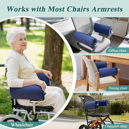 Wheelchair Armrest Covers Pads (2 Pcs), Foam Arm Rest Cover Cushion for Wheelchairs, Accessories Pads for Transport Electric Wheel Office Chair Arm Rests, Non-Slip Arm Support Cushions with Pockets