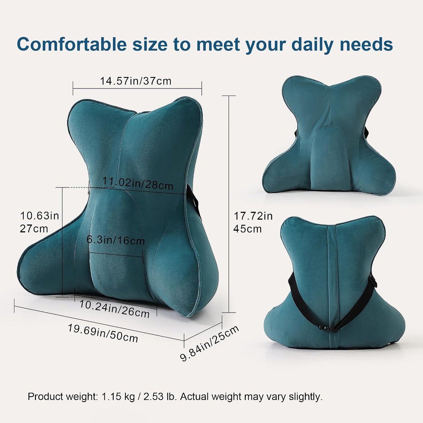 Lumbar Support Pillow(Pat. Pend) – Multi-Functional Ergonomic Back Cushion for Sofa Chair, Car Seat & Sofa, Reading Pillow with Firm Multi-Zone Support to Relieve Lower Back Pain, Misty White