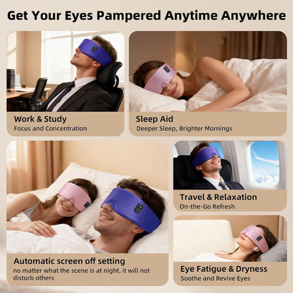 Heated Eye Mask for Dry Eyes, Cordless Warm Eye Compress 120-Min Battery, FSA - HSA Eligible, Eye Strain Relief, Washable Silk Travel Eye Mask with Extra Cover for Better Sleep (Pink & Purple)