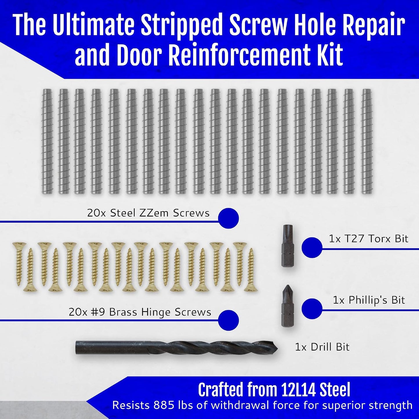 4-Pack #9 x 3 Permanent Stripped Door Hinge Screw Hole Repair Kit | Reinforces hinges, strike plates and door jambs. Installs in minutes. Made in USA