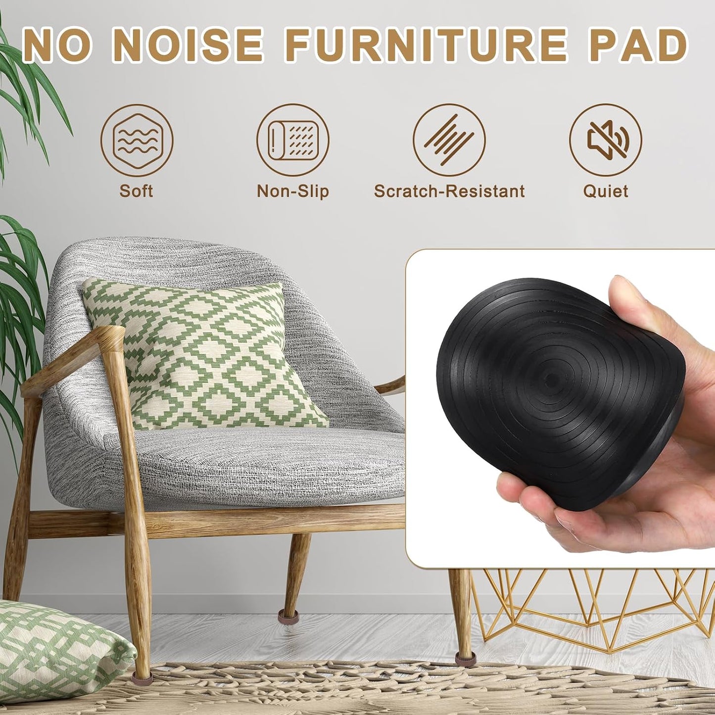 PATIKIL 4 Inch Rubber Furniture Pads, 4 Pack Non-Slip Furniture Coasters Round Anti Skid Caster Cups Furniture Feet Cup Floor Protectors for Bed Couch Stoppers, Brown