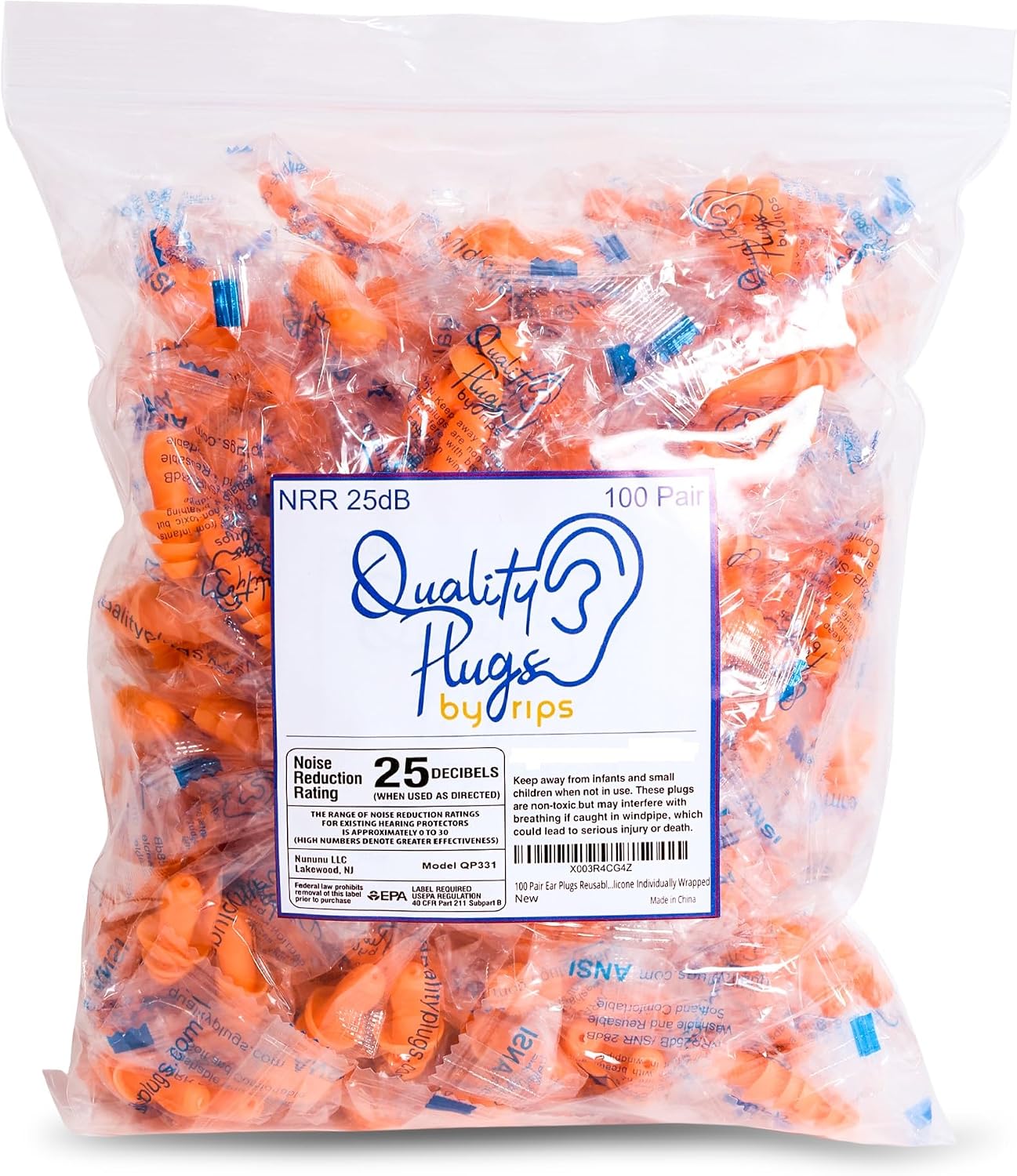 Quality Reusable Earplugs 100 Pair - 25dB Corded Silicone Ear Plugs for Shooting Construction Work Ear Plugs Motorcycle Range Hunting Hearing Protection Ear Protection for Mowing Earplugs Reusable