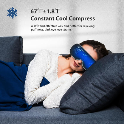 Eye Massager with Heat and Cooling for Migraine Dry Eyes Relief, Rechargeable Bluetooth Music Migraines Relief Eye Massager Improve Sleeping Gifts for Women Men