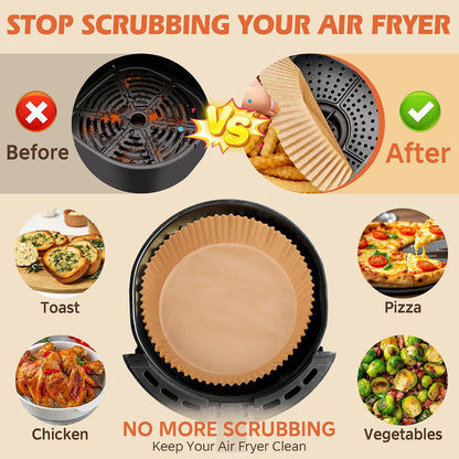 Air Fryer Liners, 8" Parchment Paper for 5-8 QT | Food-Grade Air Fryer Liners Disposable, Oil-Proof, Greaseproof for Baking, Roasting, Microwave Airfryer Baskets Accessories