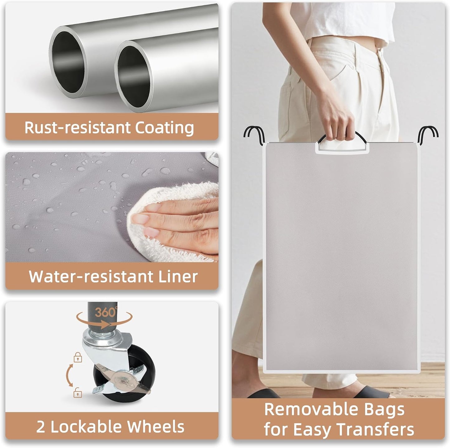 STORAGE MANIAC 3 Section Laundry Sorter, 35.6 Gal (135 L) Laundry Hamper Cart with Heavy Duty Rolling Lockable Wheels and Removable Bags, Clothes Organizer Basket Separator Hamper, Gray