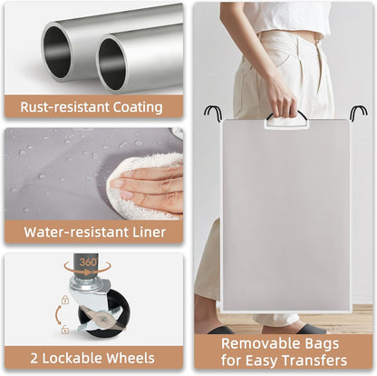STORAGE MANIAC 3 Section Laundry Sorter, 35.6 Gal (135 L) Laundry Hamper Cart with Heavy Duty Rolling Lockable Wheels and Removable Bags, Clothes Organizer Basket Separator Hamper, Gray