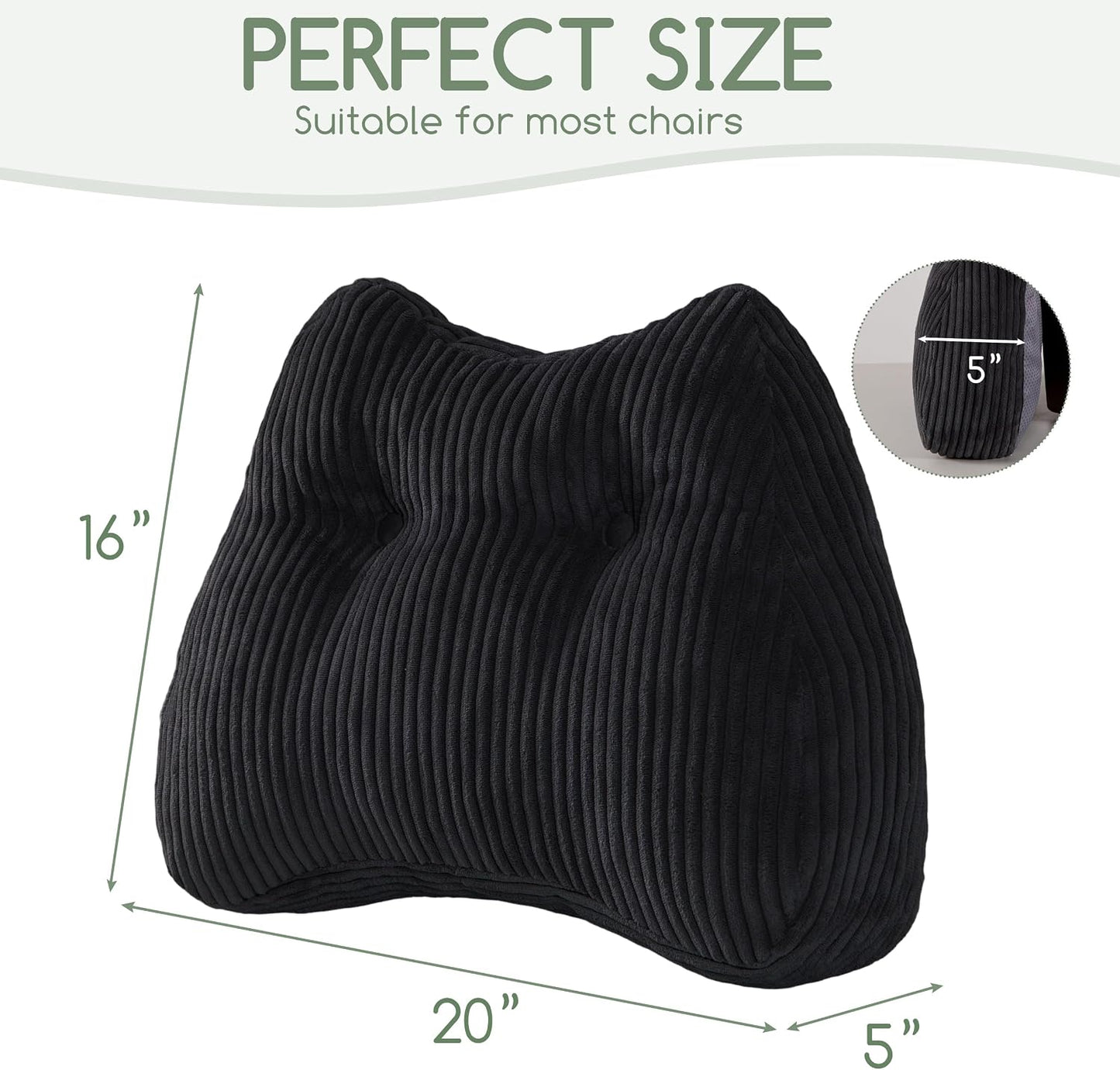 Lumbar Support Pillow for Recliner Chair/Accent Chair/Couch/Office Chair, Tufted Corduroy Back Support Cushion for Elderly, M-Shaped Recliner Cushions for Back Rest, Pain Relief, Reading, Dark Grey