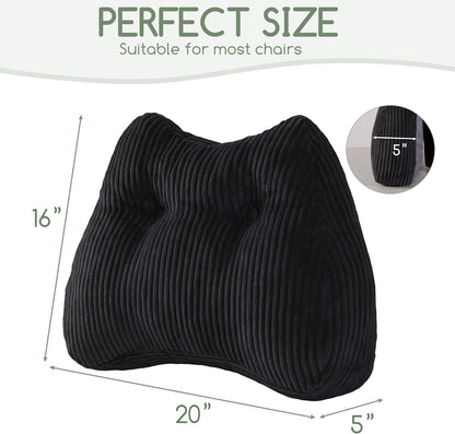 Lumbar Support Pillow for Recliner Chair/Accent Chair/Couch/Office Chair, Tufted Corduroy Back Support Cushion for Elderly, M-Shaped Recliner Cushions for Back Rest, Pain Relief, Reading, Dark Grey