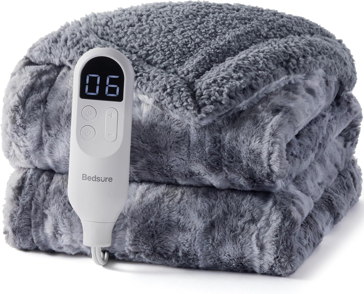 Bedsure Heated Blanket Throw Blanket with Preheat Function - Fast Heating Electric Blanket, Soft Flannel Throw with 6 Time Settings(Up to 10H), 6 Heating Settings, Gifts for Grandma (50"x60", Grey)