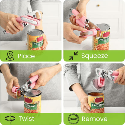 Spring Chef Stainless Steel Manual Can Opener with Soft Grip Handles, Black | Heavy Duty Hand Can Opener for Seniors with Smooth Edge, Easy Turn, 3in1 Can Opener with Magnetic Lid Remover & Bottle Opener