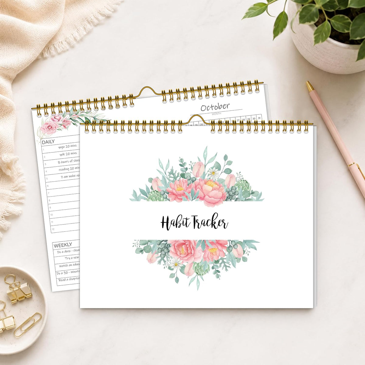 Habit Tracker Calendar Undated for Daily, Weekly & Monthly, 7.5" x 10"