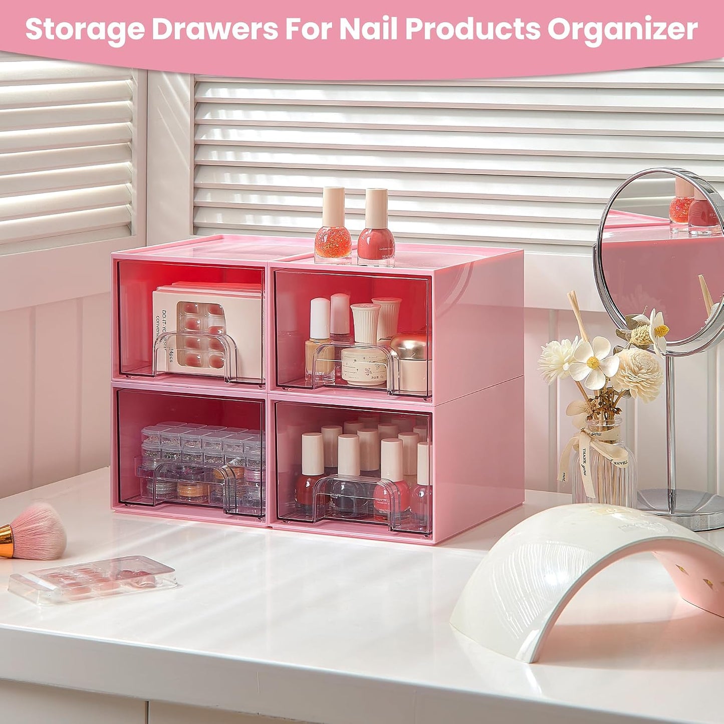 Vtopmart 4 Pack Small Clear Stackable Storage Drawers, Fits Narrow Spaces | Multi-Use Plastic Bins for Bathroom Cabinet Organizer, Makeup, Desk, Vanity, Undersink, Medicine ,Keeps Small Items Organized