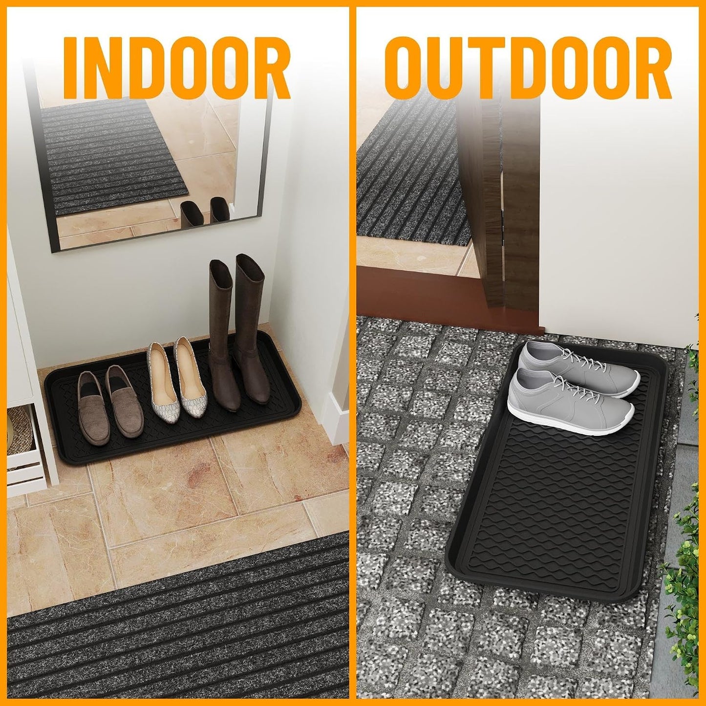 Boot Tray for Entryway Indoor, Hard Plastic, 28 x 14.5 in | Stays Flat, No Curling, Rigid Raised Edge,, No Odor, Easy Clean