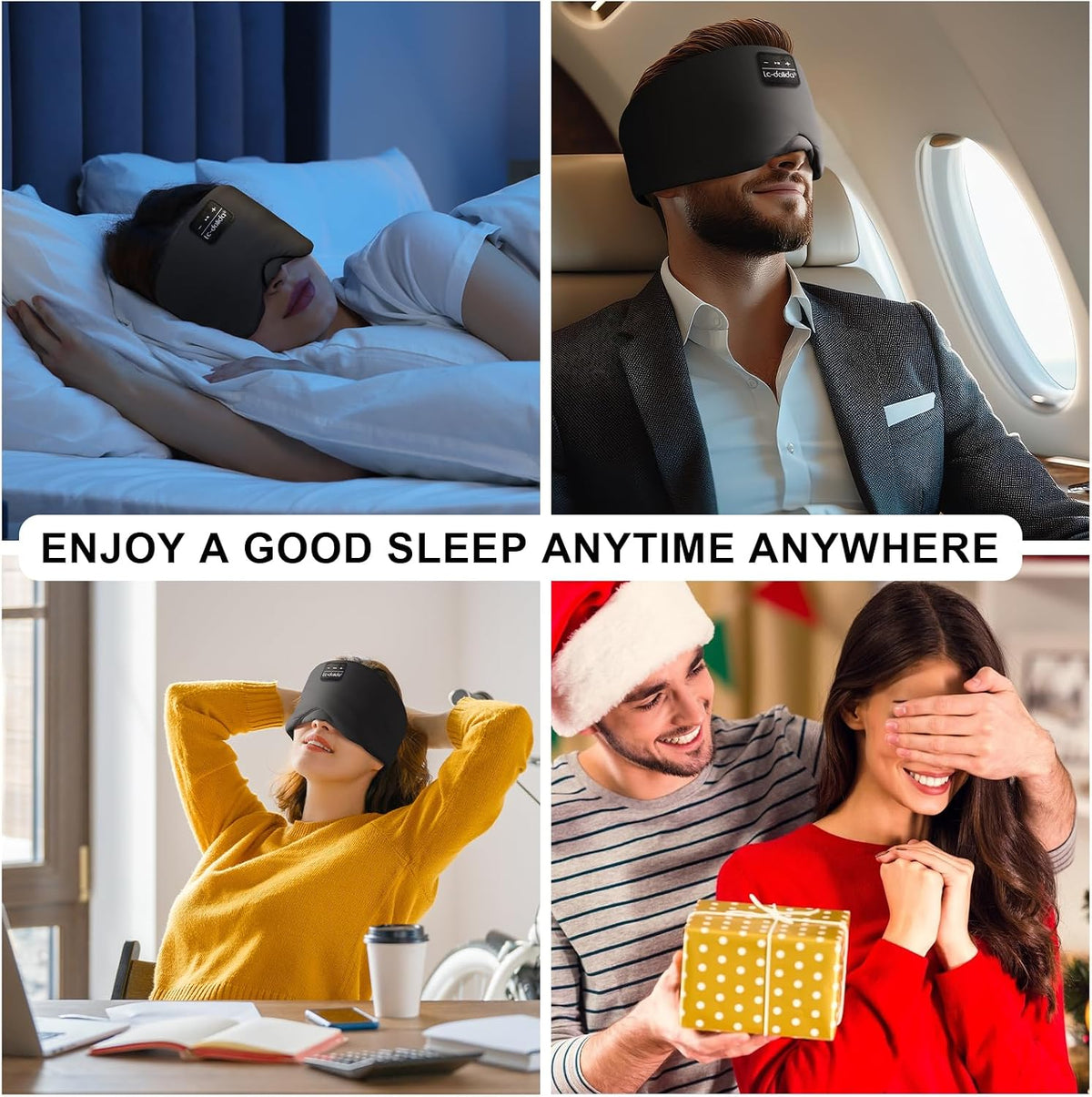 LC-dolida Luxurious Silk Soft Sleep Mask, Sleep Headphones with Bluetooth 5.4 for Side Sleeper, Total Blackout Eye Sleeping Mask for Women and Men, Ideal Gift for Restful Sleep, Travel(Black)