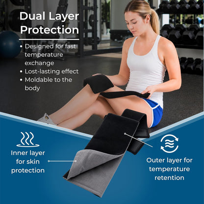 Cold and Hot Therapy Wrap, Black, Latex-Free, Non-Toxic, for Back, Abdomen, Hip, Sports Injury Prevention, Recovery (Back/Abdomen). kit Includes Flexible Gel Compress, Sleeve and Strap.