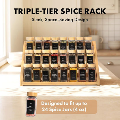 Bamboo Spice Drawer Organizer - Expandable 4 Tier Spice Rack (Need 3" Deep Drawer) 12" to 24" Wide, Seasoning Organizer, Organization Seasoning Rack insert (Jars Not Included)