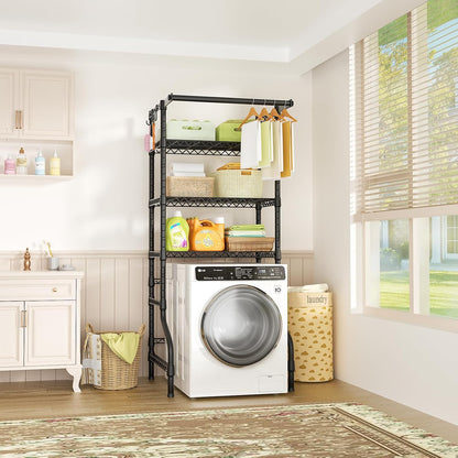 U11 Over Washer and Dryer Shelves, 3 Tiers Laundry Room Storage and Organizer Standing Shelf, Metal Freestanding Clothes Drying Rack, 33.9" W x 19.7" D x 77.6" H, Black