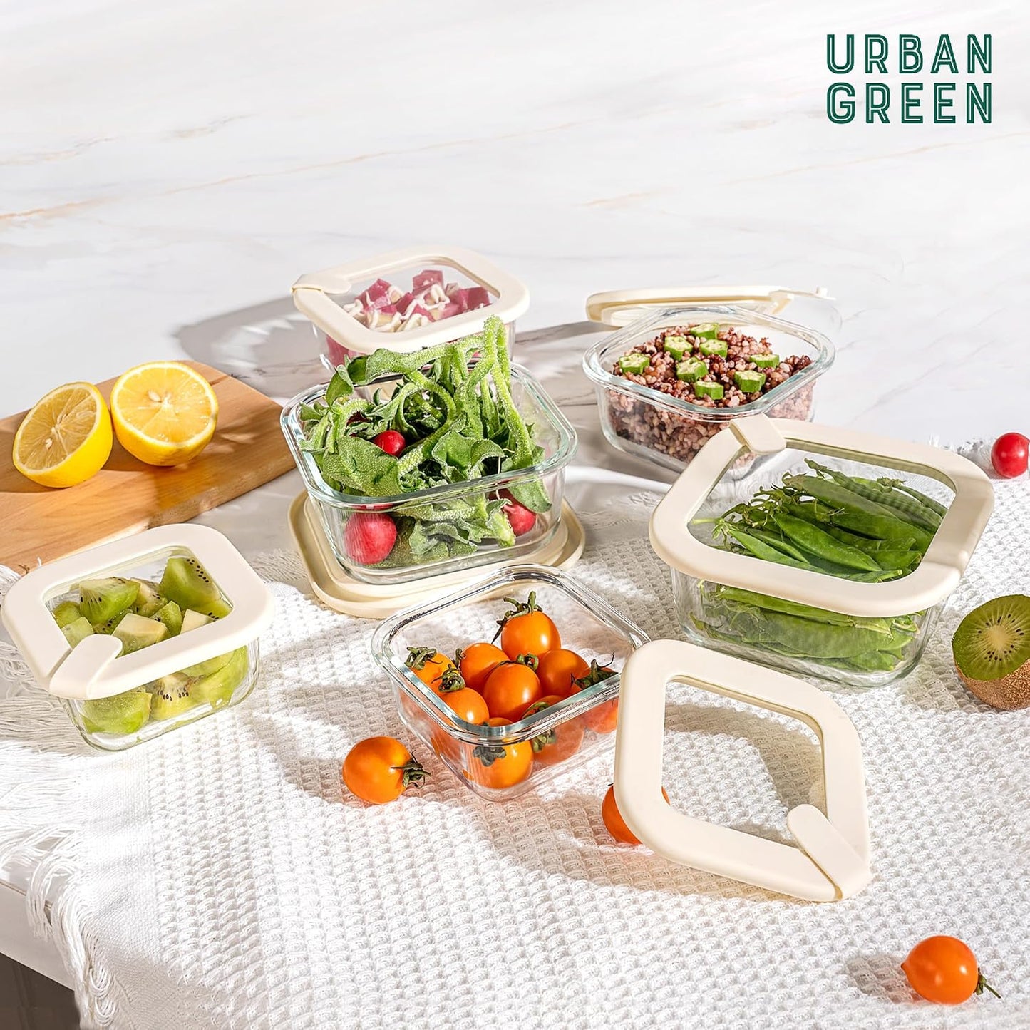 Glass Food Storage Containers with Glass Lids, Microwave Safe Food Container Set, Aitight Meal Prep Container Set, BPA Free, 2 extra Colanders, LeakProof, 2 Pack of 60oz