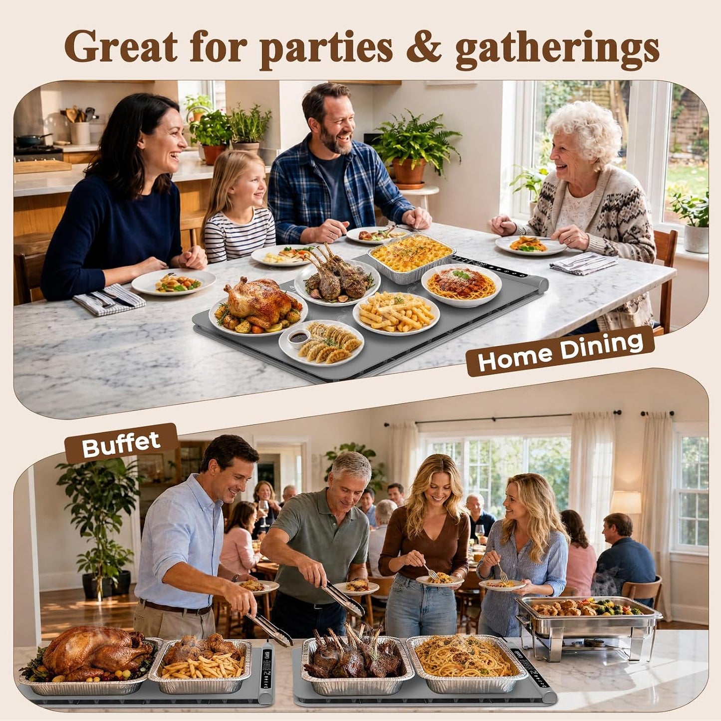 Warming Mat for Food, Electric Warming Tray with Heat-Resistant Pad-L Grey | Colorlife 6 Preset Modes, 7 Temps, 6H Timer, Child Lock, Auto-Memory, Rollable Silicone Food Warmer for Buffet, Parties