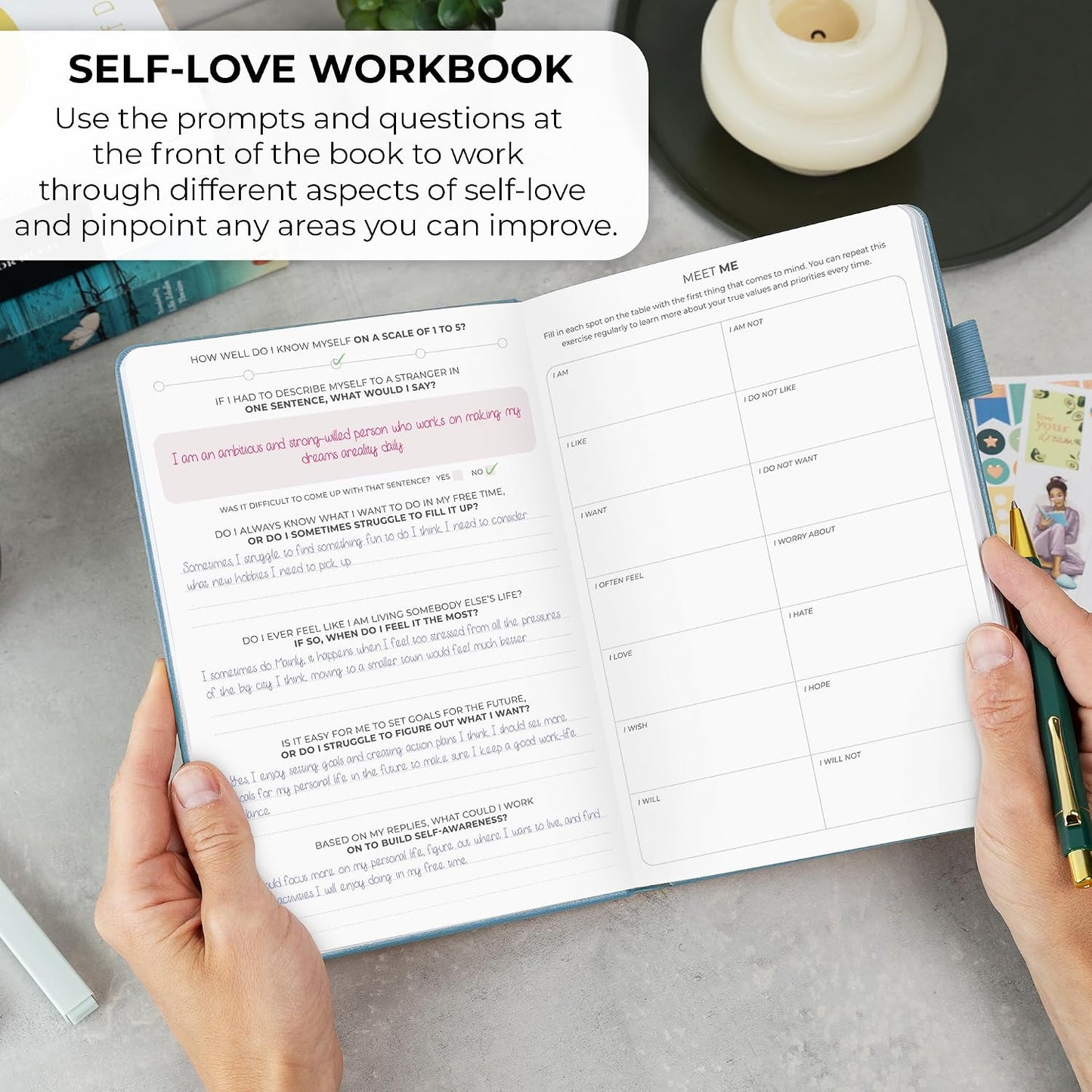 Clever Fox Self-Love Journal for Women, Gratitude, Positivity, Aquamarine | 6-month daily mental health journal with stickers, self-care, anxiety therapy, life & wellness planner for teens & adults