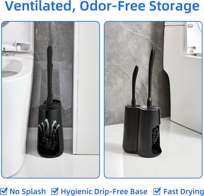 Toilet Brush and Holder Set with Pumice Stone Toilet Bowl Cleaner | Long-handle Scrubber with Ventilated Holder and Pumice Stone for Hard Water Stains, Limescale and Toilet Rings