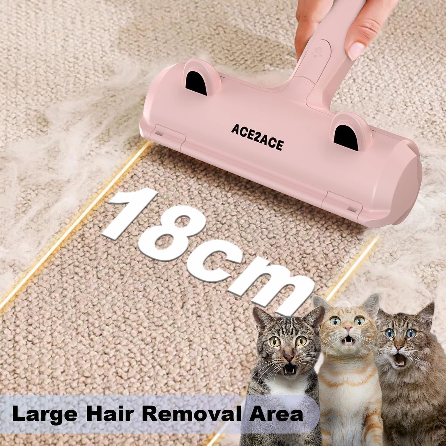 ACE2ACE Pet Hair Remover, Reusable Lint Roller for Cat and Dog Hair, White | Self Clean Cat Hair Remover with Dust Bin, Dog Hair Remover for Couch, Furniture, Carpet, Sofa and Bedding