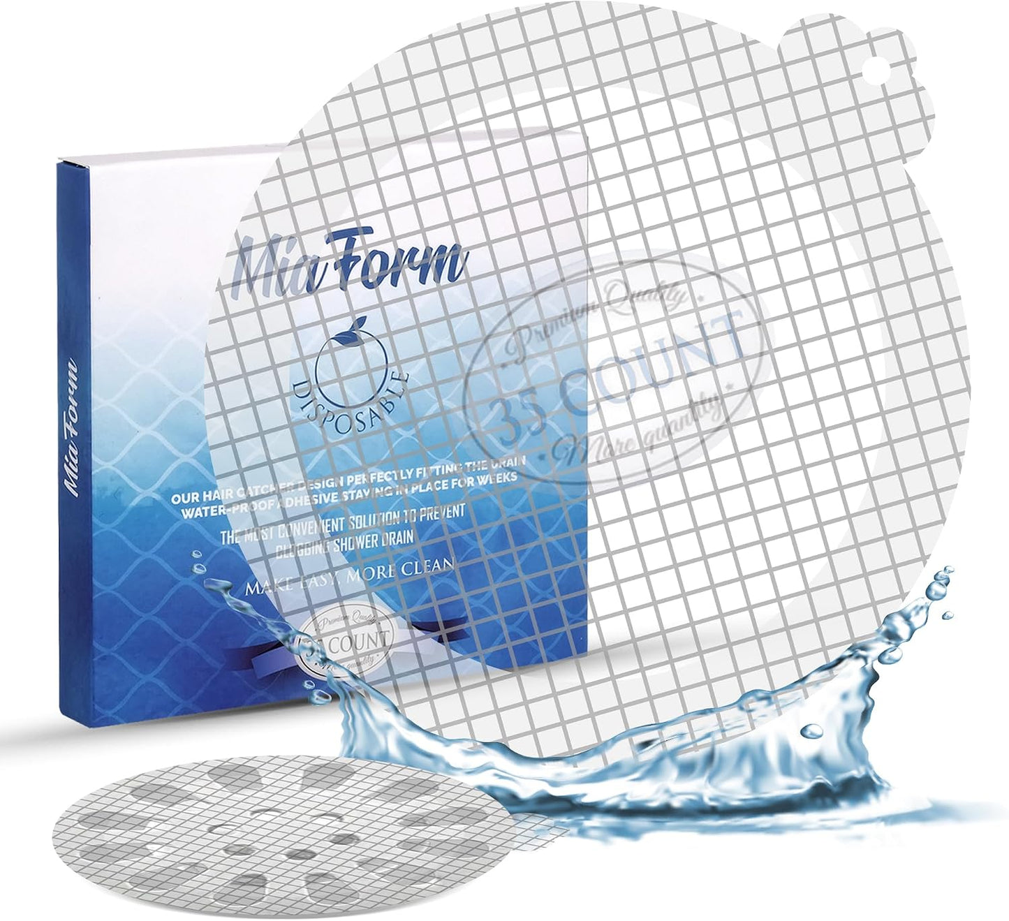 35 Pack Hair Catcher Shower Drain Disposable Mesh Stickers (Round)