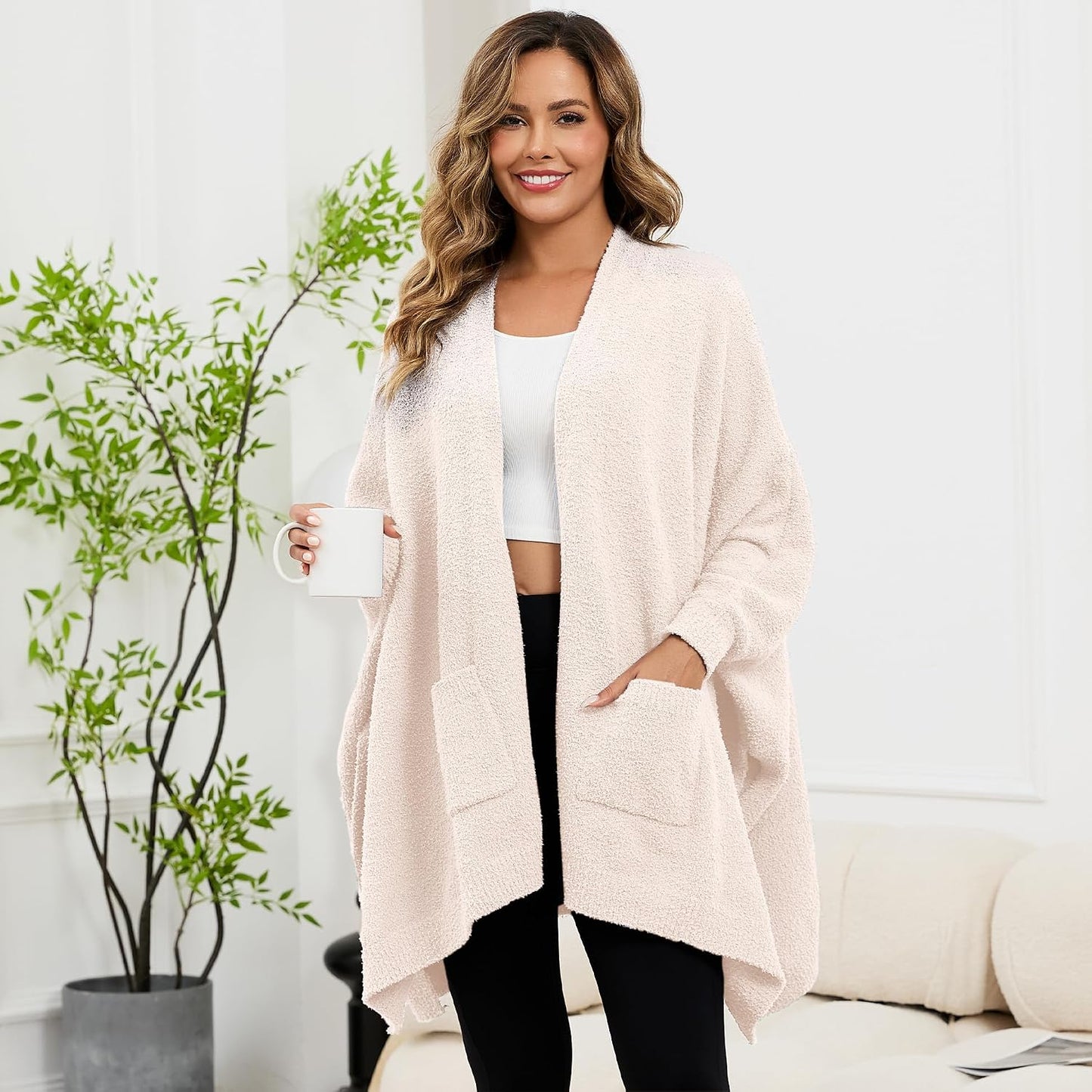 Wearable Blanket Sherpa Poncho Unique Office Work Warm Cozy Shawl TV Throw Blankets, Plush Cape Wrap for Adults