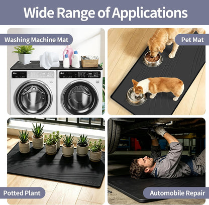 Washing Machine Pan, Drain Pan, Large 33×30/4 LBS Silicone Drain Pan, Waterproof Non-Slip Drip Tray with Raised Edge, Anti-Vibration Floor Leak Protector for Washer, Dryer and Laundry Room