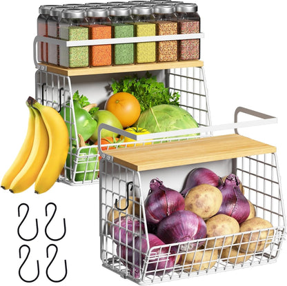 Magnetic Shelf for Fridge with Wood Lid, Fruit Potato and Onion Storage Bins, Pantry Organizers & Storage, Large Container Magnetic Spice Rack for Refrigerator, Kitchen Counter, Cabinet | Strong magnet holds 50lbs, ventilated bin for produce, versatile