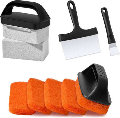 Grill Brick for Cleaning Flat Top, Heavy Duty Grill Stone Griddle Brick | Pumice Grill Cleaning Brick with Handle & Scraper, Griddle Cleaner for Removing Stubborn Grease, Rust (5 PCS)