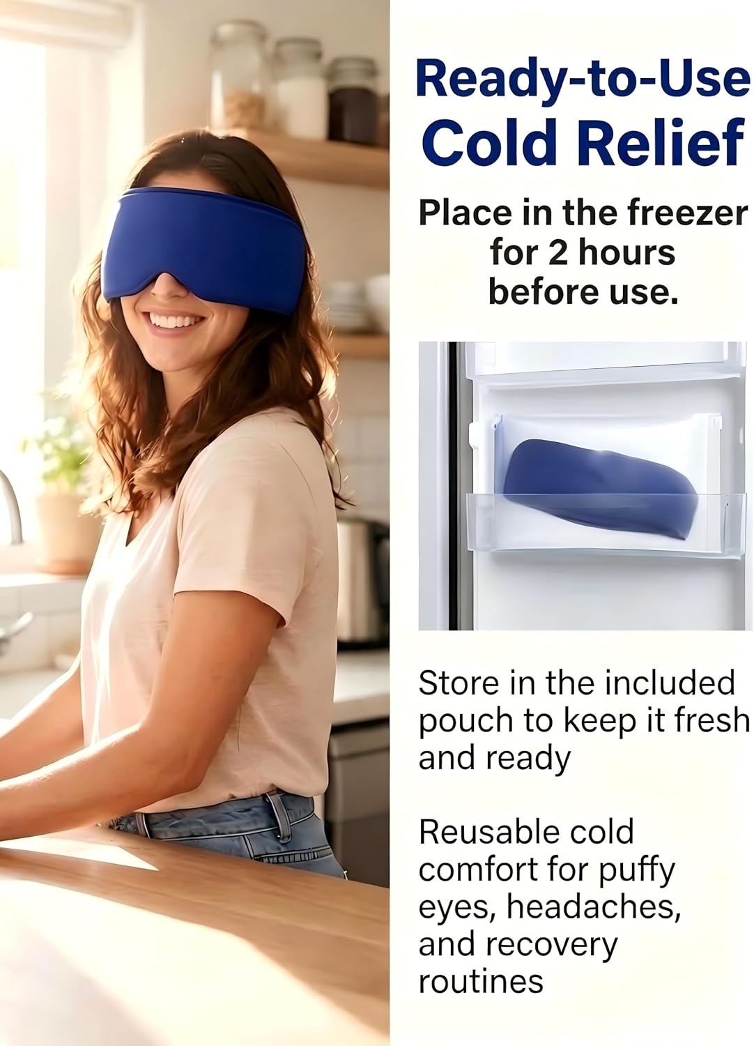 Cooling Gel Eye Mask for Puffy Eyes, Migraine & Headache Relief, Full Eye-Area Cold Compress for Eyes & Temples, FSA Eligible HSA Reusable Eye Ice Pack for Swelling & Post-Surgery Recovery