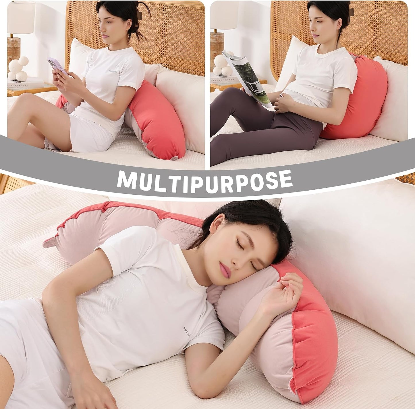 Peallow(Pat. Pend) – Long Round Body Pillow for Adults, Bolster Pillow for Sleeping, Soft and Supportive Pillow for Sleeping & Lumbar Support (Green-White, 29.5")