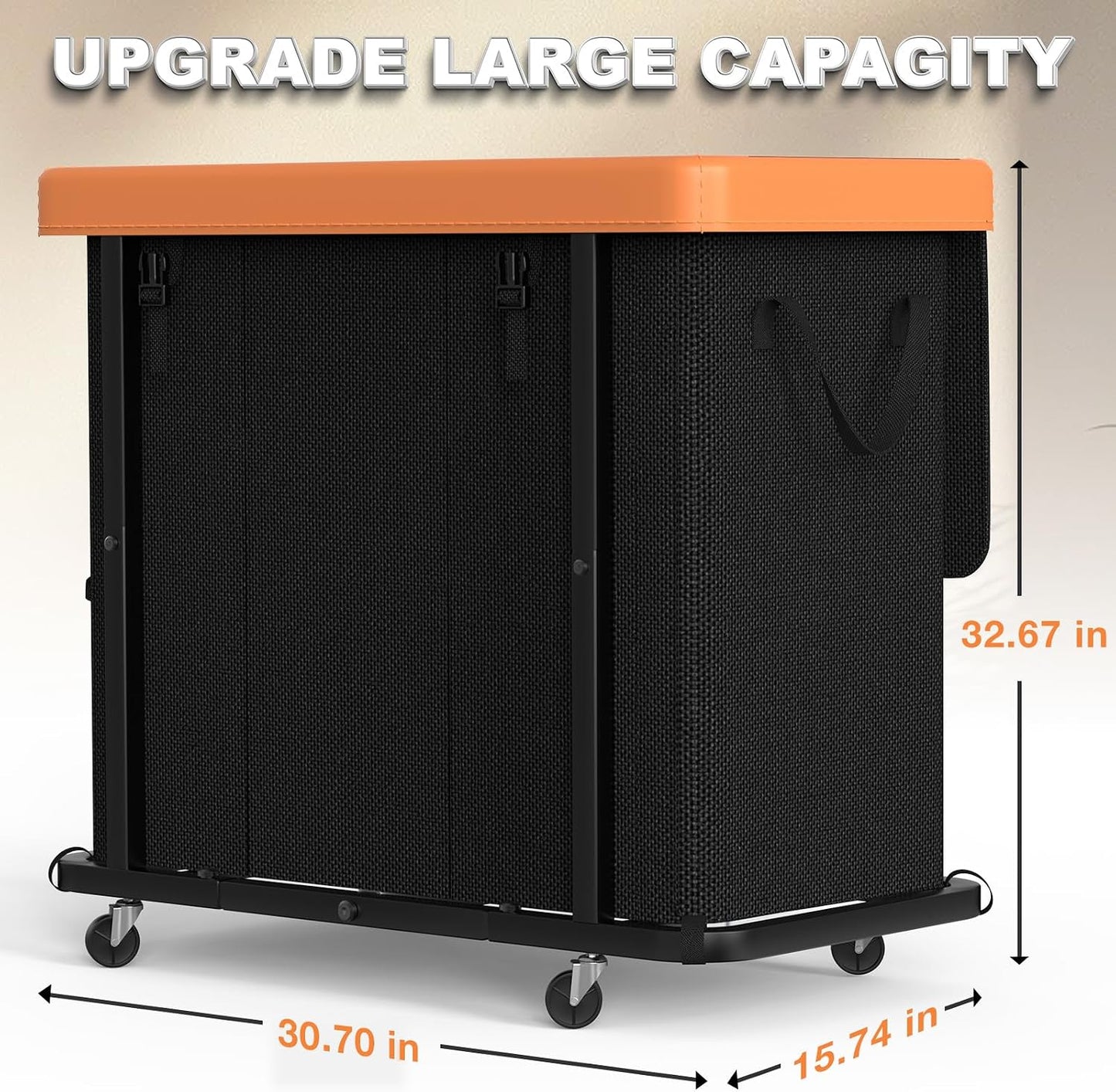 Laundry Hamper with Wheels,150L Leather Patchwork Clothes Hamper Black | Rolling Laundry Basket with Sturdy Metal Frame, Removable Washable Bag,Tall Clothes Sorter for Bedroom, Laundry Room, Dorm